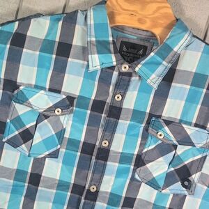 Akademiks Flannel Shirt Men's 5XLarge Plaid Shirt Plus Size Blue Black White 5XL